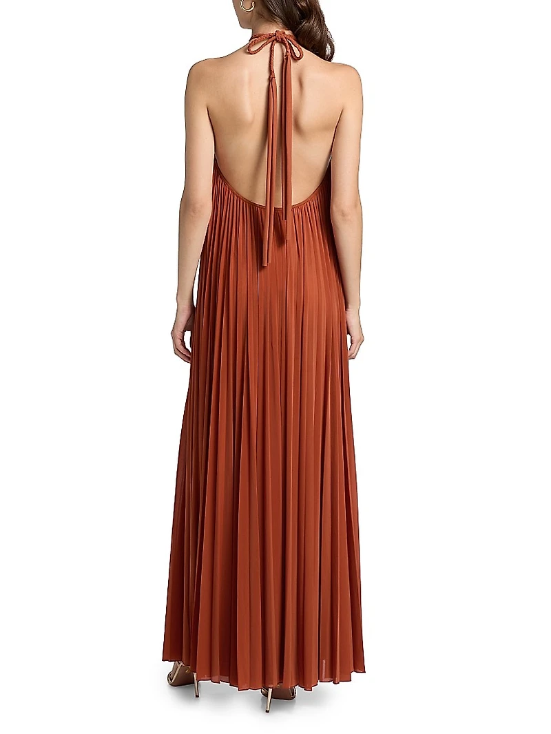 Crystal Pleated Halter Maxi Dress