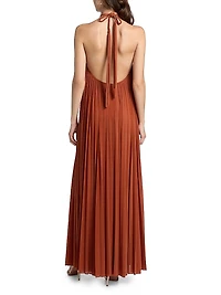 Crystal Pleated Halter Maxi Dress