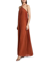 Crystal Pleated Halter Maxi Dress
