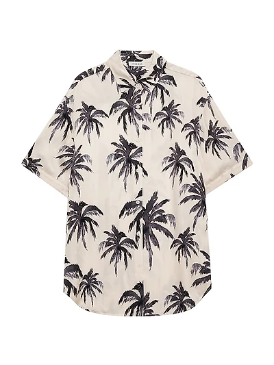Tristan Palm-Print Button-Front Shirt