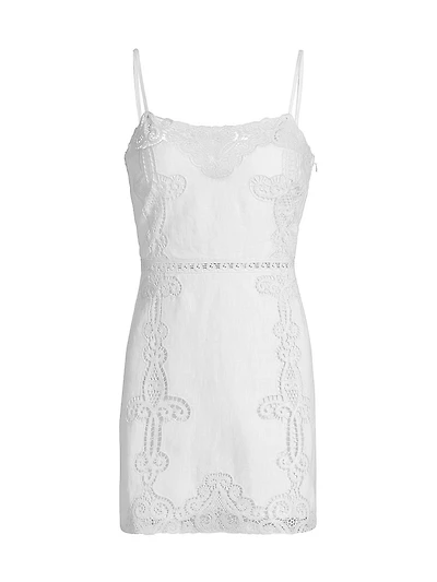Olivine Embroidered Linen Minidress