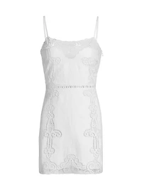 Olivine Embroidered Linen Minidress