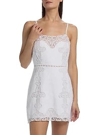 Olivine Embroidered Linen Minidress