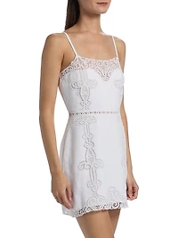 Olivine Embroidered Linen Minidress