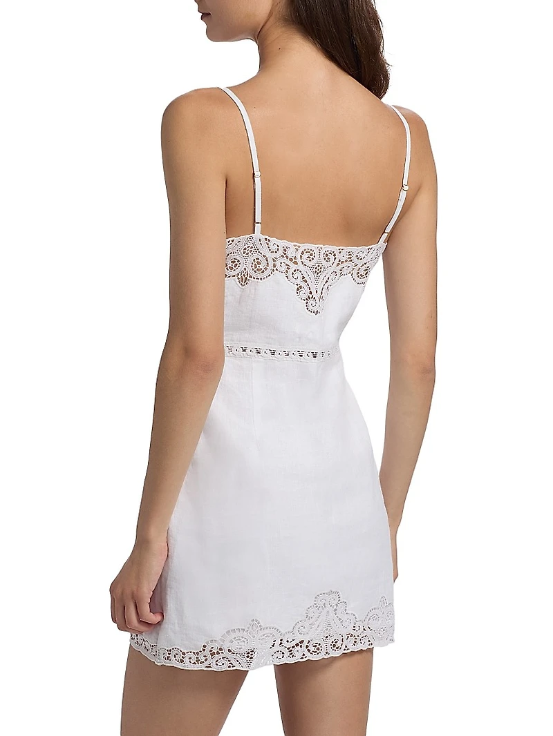 Olivine Embroidered Linen Minidress