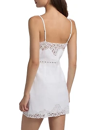 Olivine Embroidered Linen Minidress