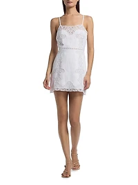 Olivine Embroidered Linen Minidress
