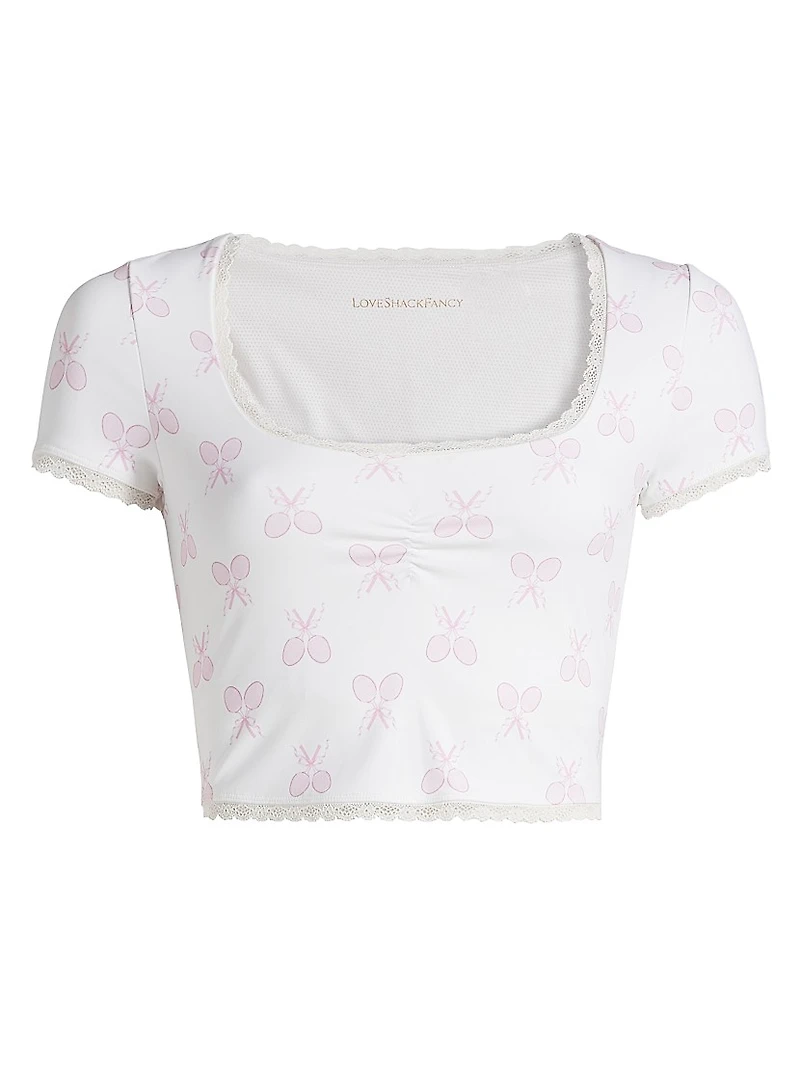 Kudura Printed Lace-Trimmed Crop Top
