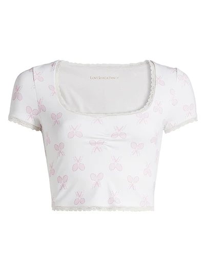 Kudura Printed Lace-Trimmed Crop Top