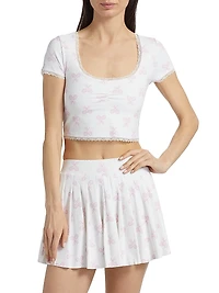 Kudura Printed Lace-Trimmed Crop Top