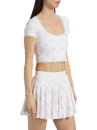 Kudura Printed Lace-Trimmed Crop Top