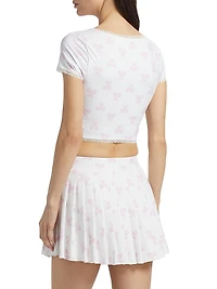 Kudura Printed Lace-Trimmed Crop Top