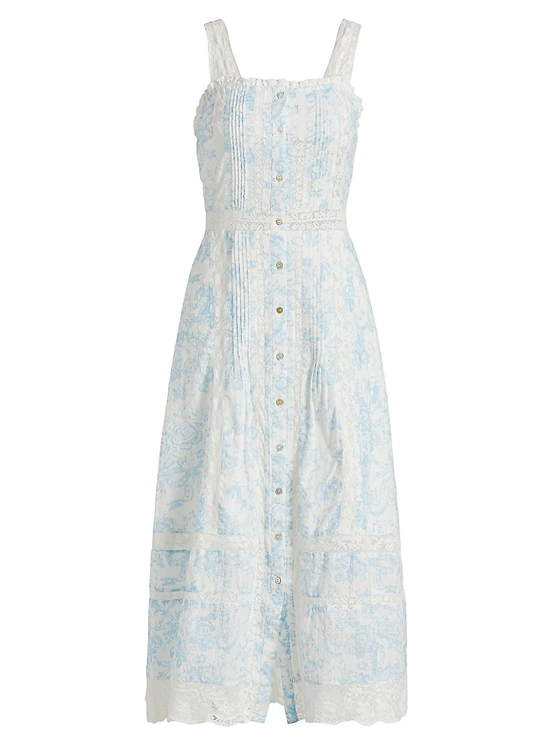 Judalon Lace-Trimmed Pintuck Midi-Dress