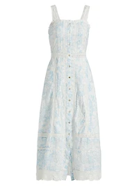 Judalon Lace-Trimmed Pintuck Midi-Dress
