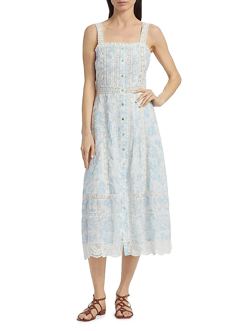 Judalon Lace-Trimmed Pintuck Midi-Dress