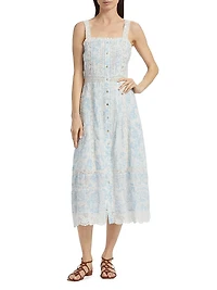 Judalon Lace-Trimmed Pintuck Midi-Dress
