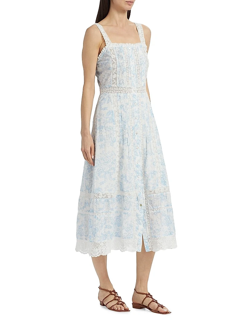 Judalon Lace-Trimmed Pintuck Midi-Dress