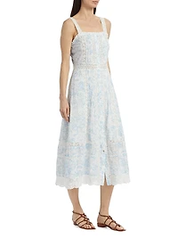 Judalon Lace-Trimmed Pintuck Midi-Dress