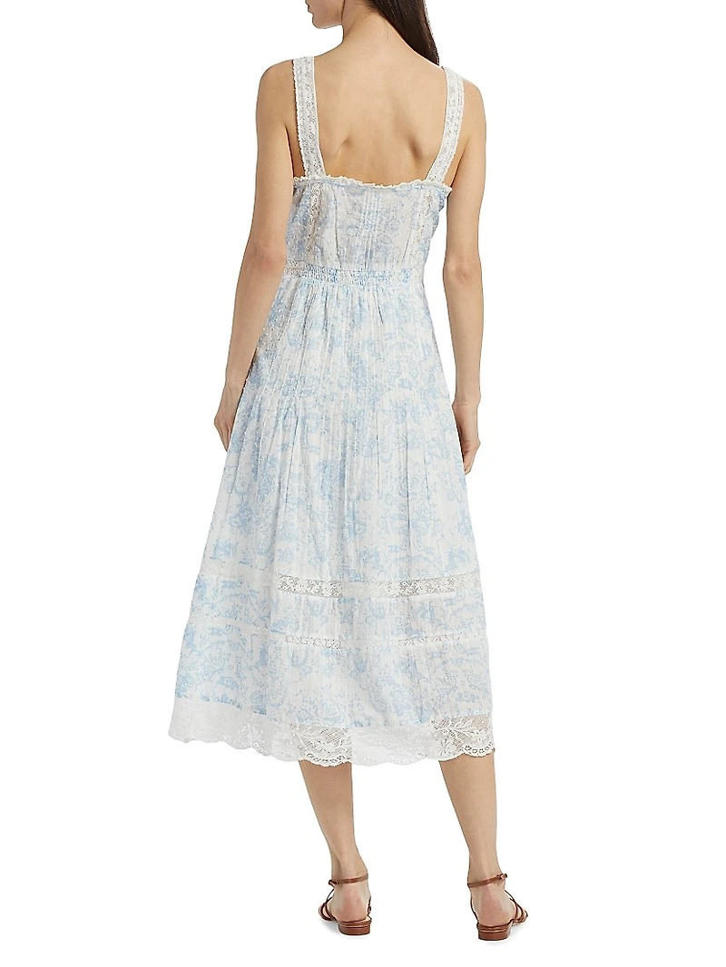 Judalon Lace-Trimmed Pintuck Midi-Dress