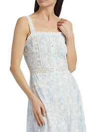 Judalon Lace-Trimmed Pintuck Midi-Dress