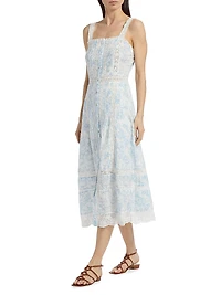 Judalon Lace-Trimmed Pintuck Midi-Dress