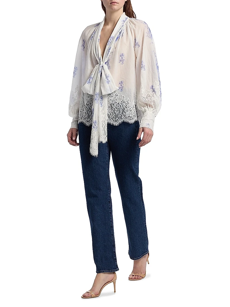 Dresner Floral Lace-Trim Top