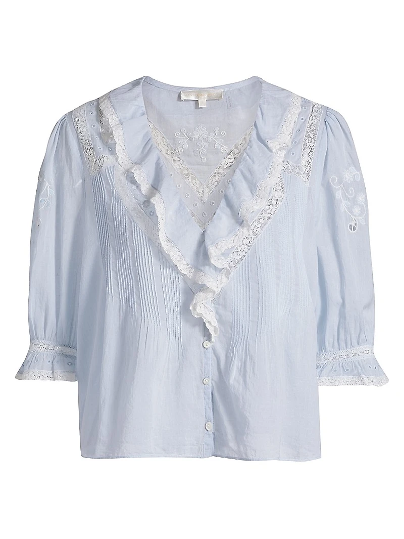 Sinora Ruffled & Lace Cotton Top