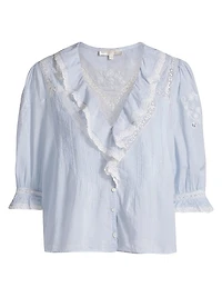 Sinora Ruffled & Lace Cotton Top