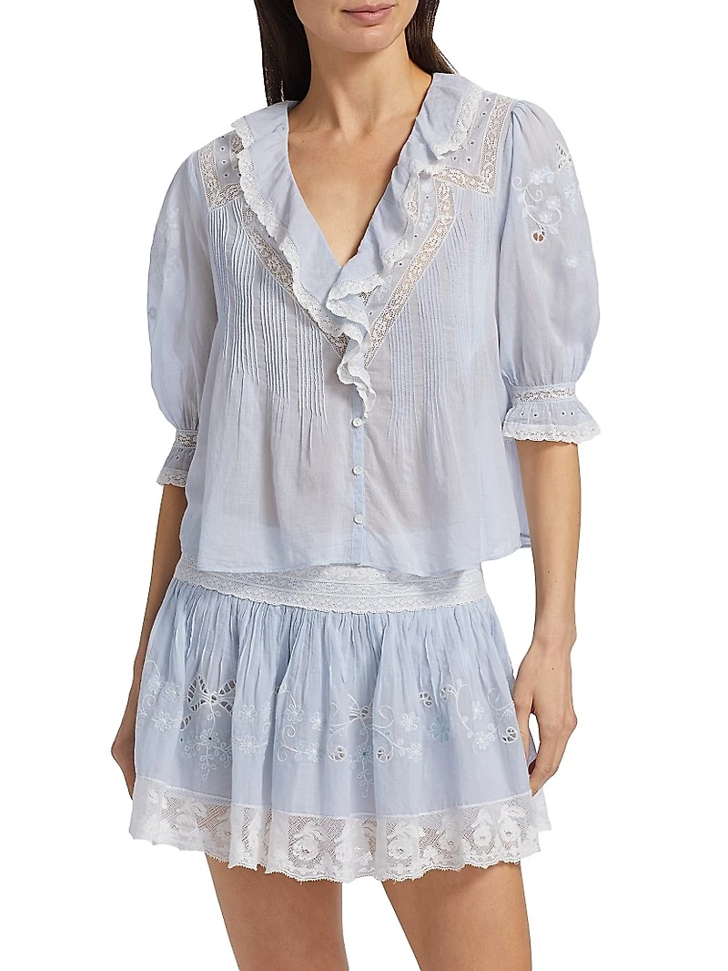 Sinora Ruffled & Lace Cotton Top