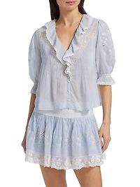 Sinora Ruffled & Lace Cotton Top