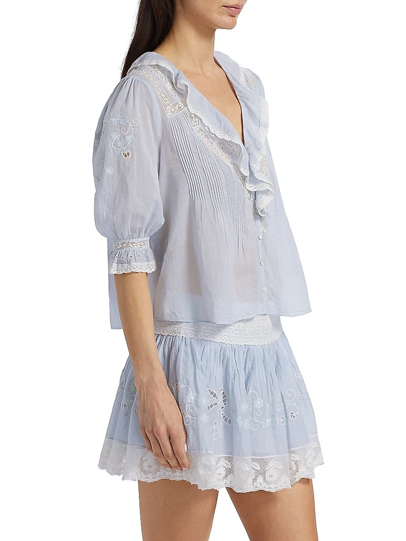 Sinora Ruffled & Lace Cotton Top