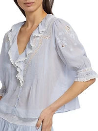 Sinora Ruffled & Lace Cotton Top