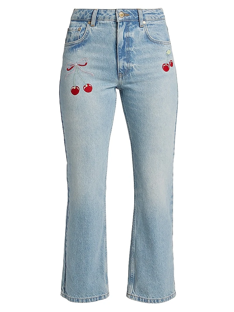 Sami Embroidered Cherry Crop Jeans
