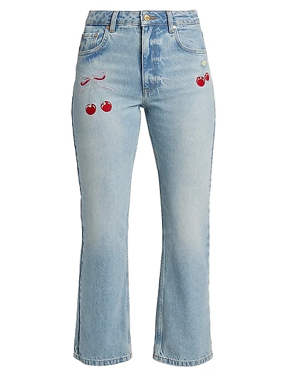 Sami Embroidered Cherry Crop Jeans