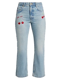 Sami Embroidered Cherry Crop Jeans