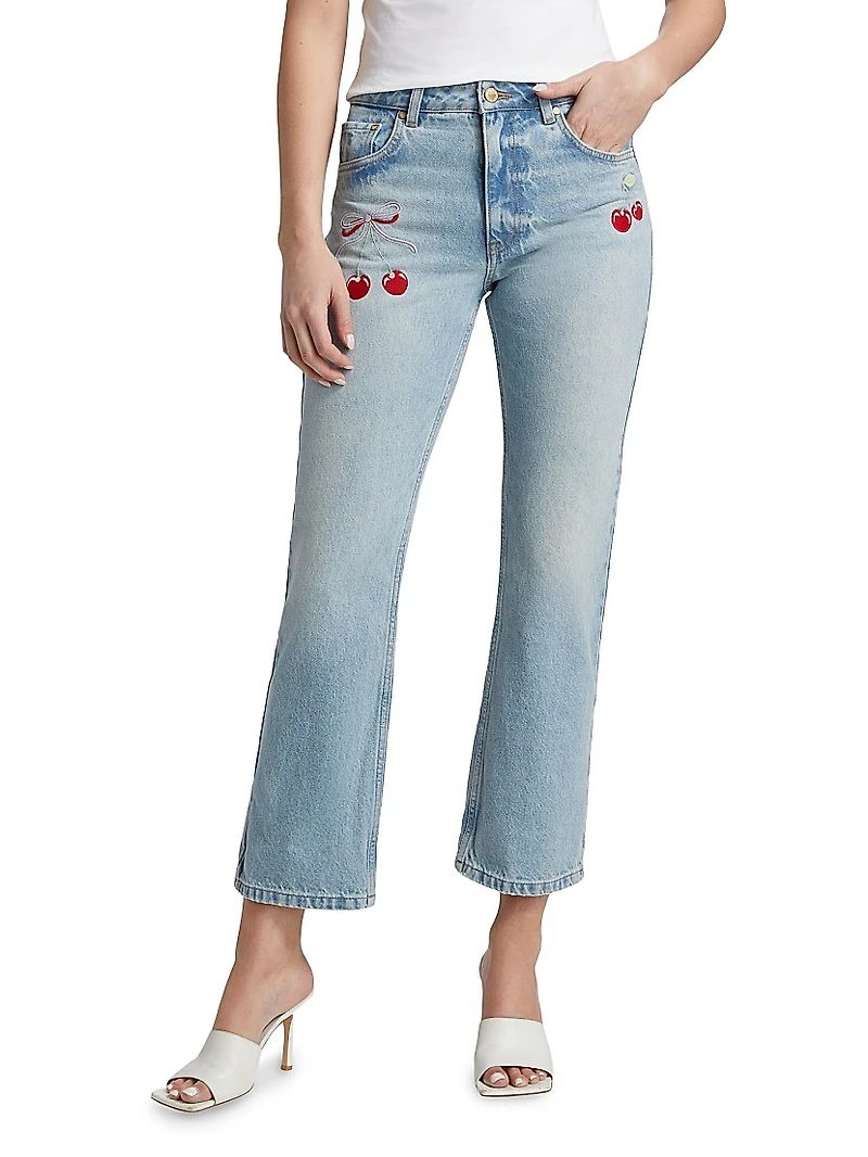 Sami Embroidered Cherry Crop Jeans