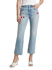 Sami Embroidered Cherry Crop Jeans
