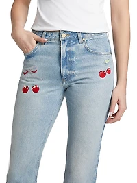 Sami Embroidered Cherry Crop Jeans