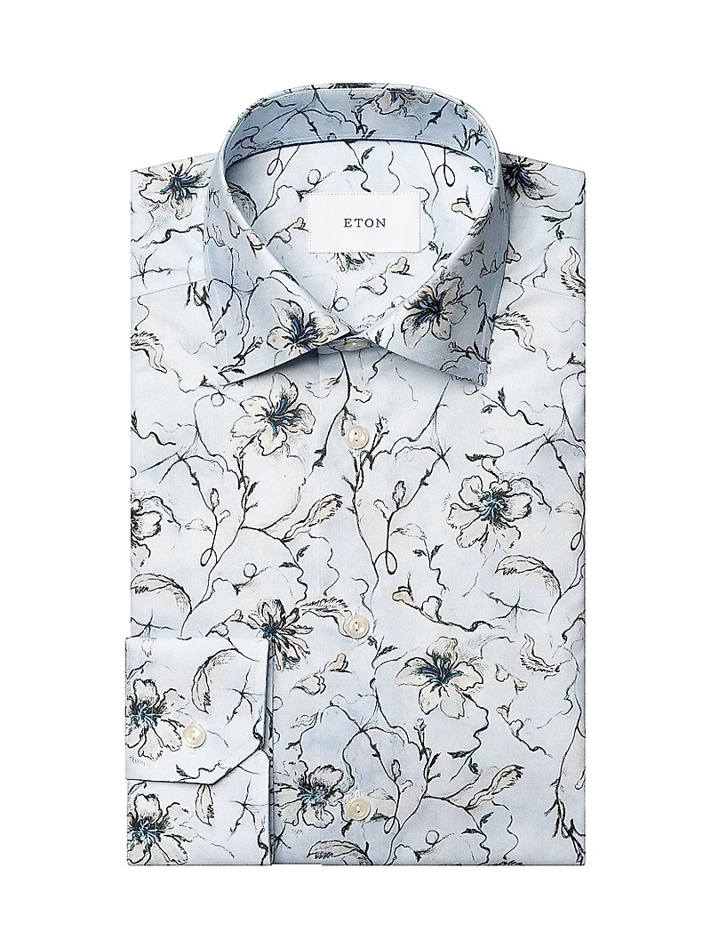 Slim-Fit Floral Button-Front Shirt
