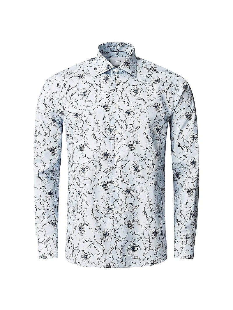 Slim-Fit Floral Button-Front Shirt