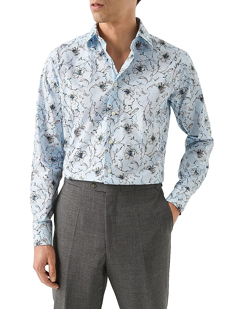 Slim-Fit Floral Button-Front Shirt