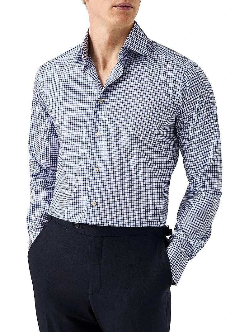 Slim-Fit Grid Check Button-Front Shirt