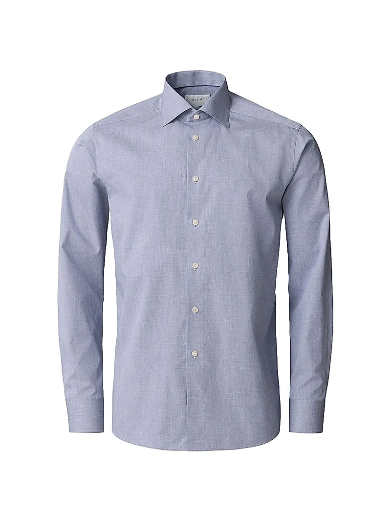 Slim-Fit Melange Solid Button-Front Shirt