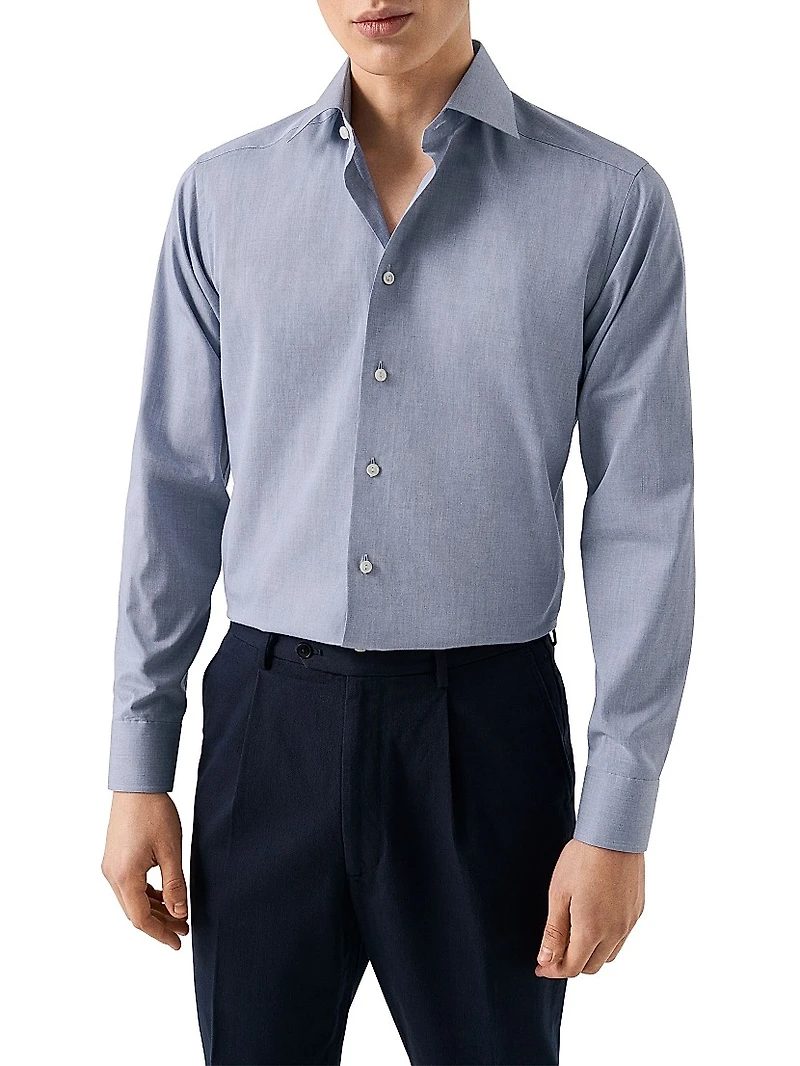 Slim-Fit Melange Solid Button-Front Shirt