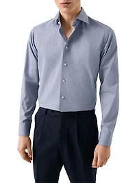 Slim-Fit Melange Solid Button-Front Shirt