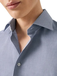 Slim-Fit Melange Solid Button-Front Shirt