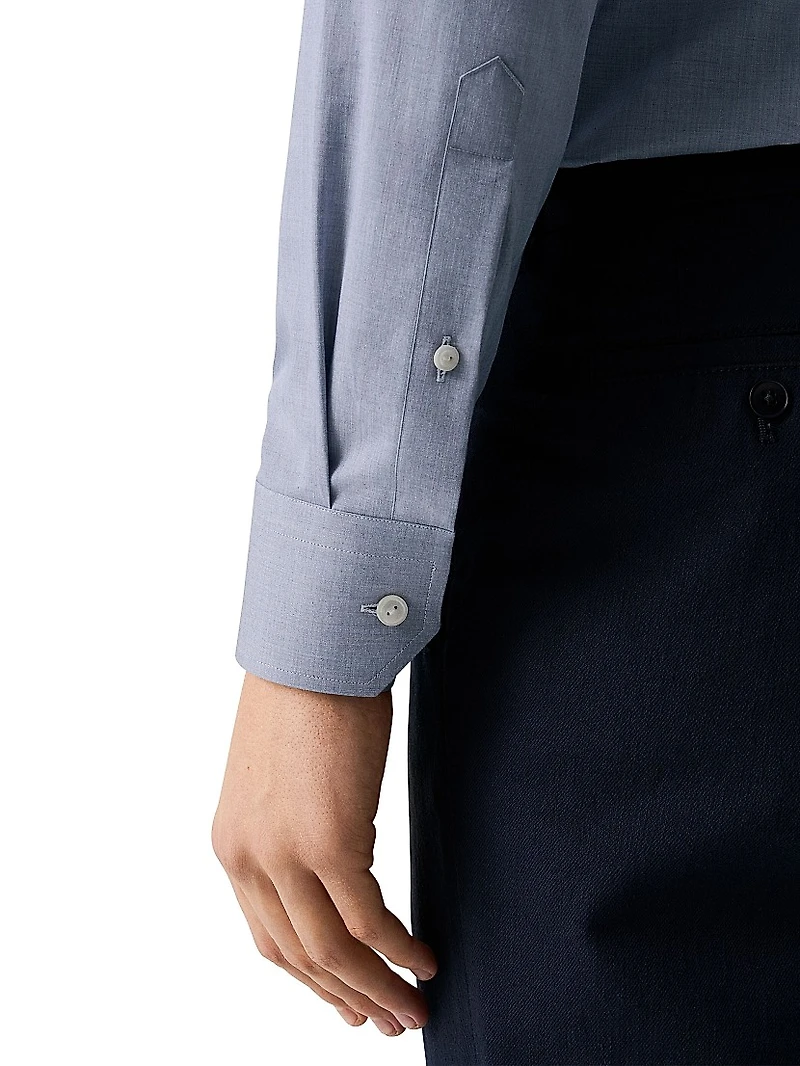 Slim-Fit Melange Solid Button-Front Shirt