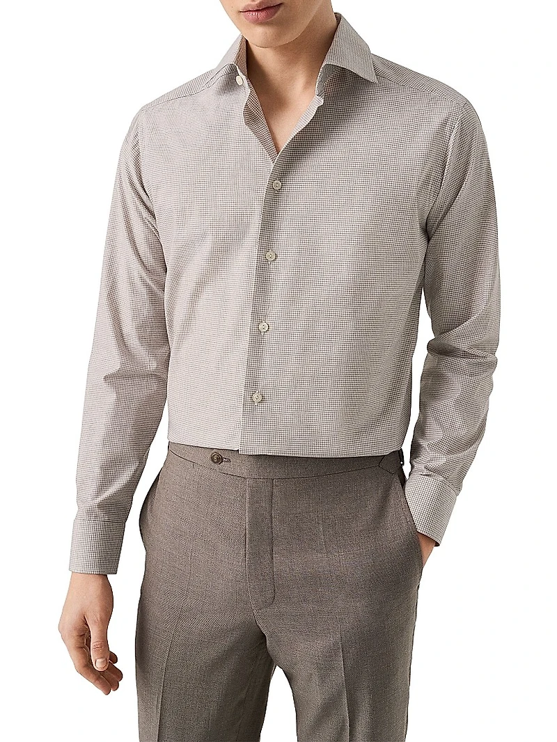Slim-Fit Melange Gingham Button-Front Shirt