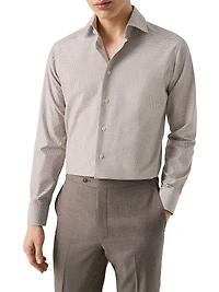 Slim-Fit Melange Gingham Button-Front Shirt