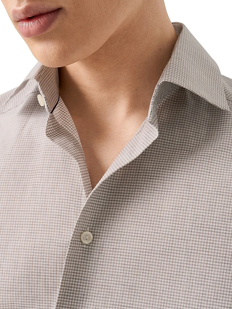 Slim-Fit Melange Gingham Button-Front Shirt